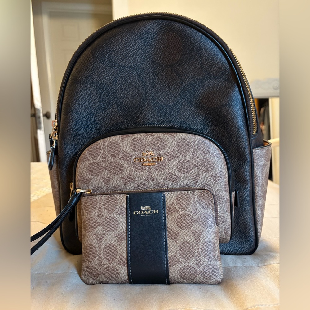 Coach Black and Brown Backpack with Wristlet